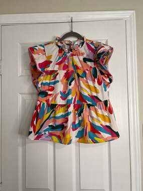 Crosby by Mollie Burch Hattie Tiered Flutter Sleeve Top Size S